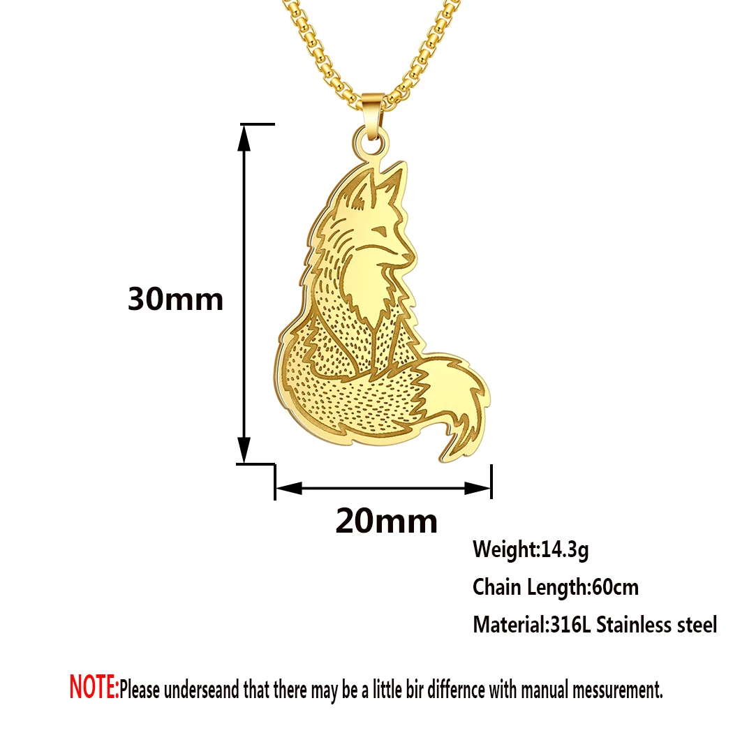 CHENGXUN Stainless Steel Fox Pendant Necklace for Women Girls Animal Charm Neck Chain Collar Animal Lovers Jewelry Unisex Gift
