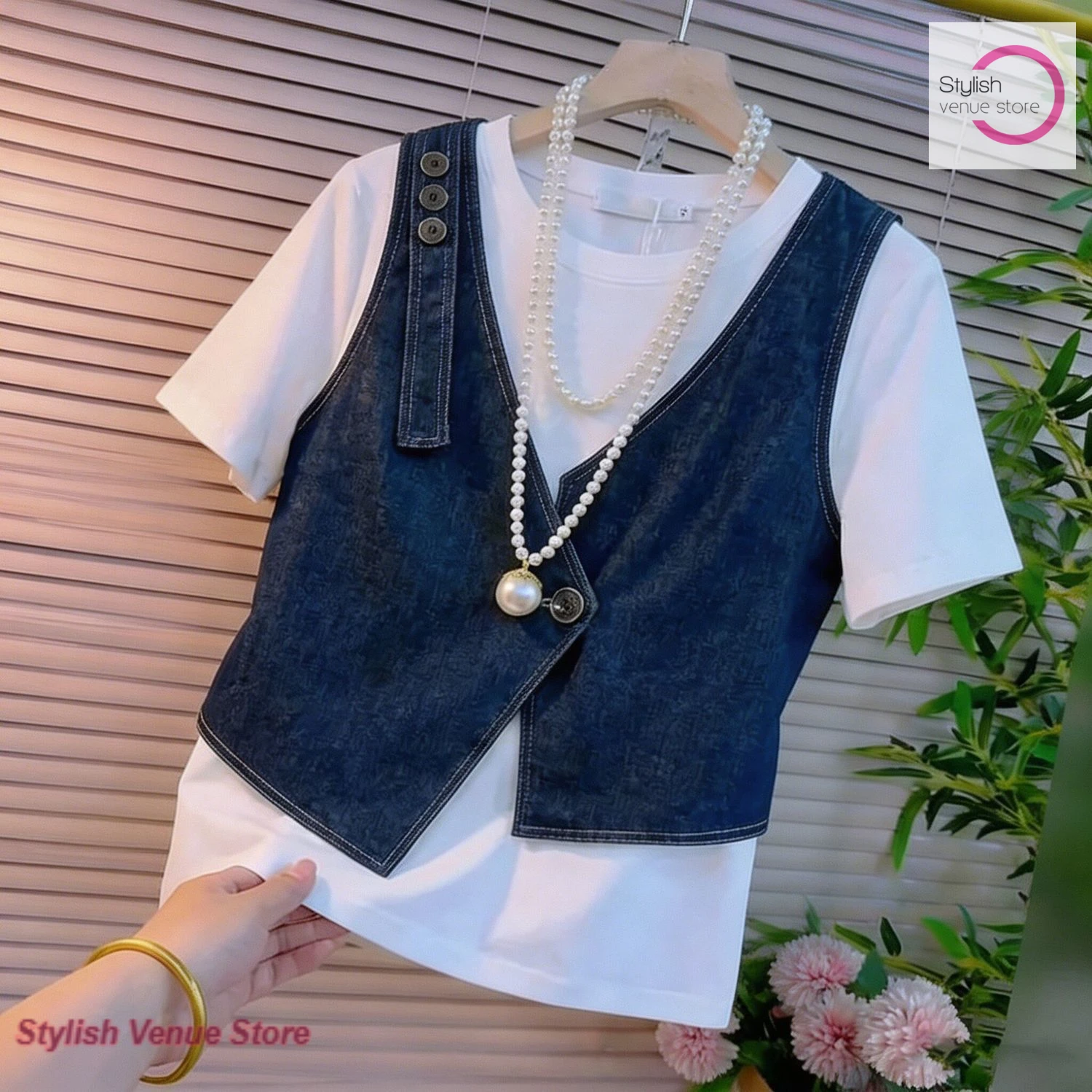 French design sense niche T-shirt female summer plus size short sleeve high sense trend stitching fake two age-reducing tops