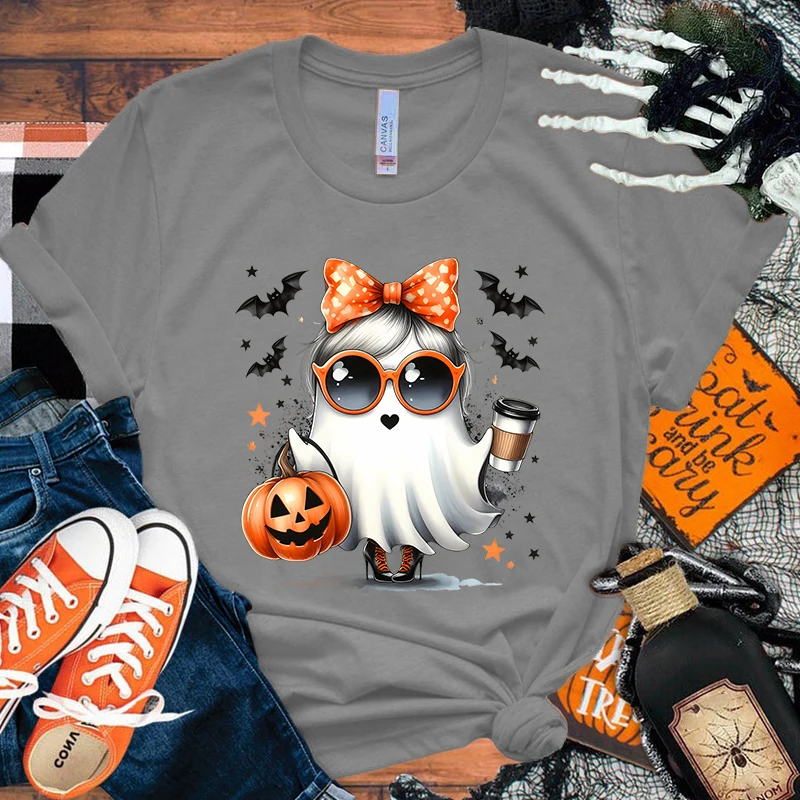 

Funny Halloween Pumpkin Boo Print T-Shirt Summer Casual Graphic T Shirt Women Men Short Sleeve Round Neck Shirts