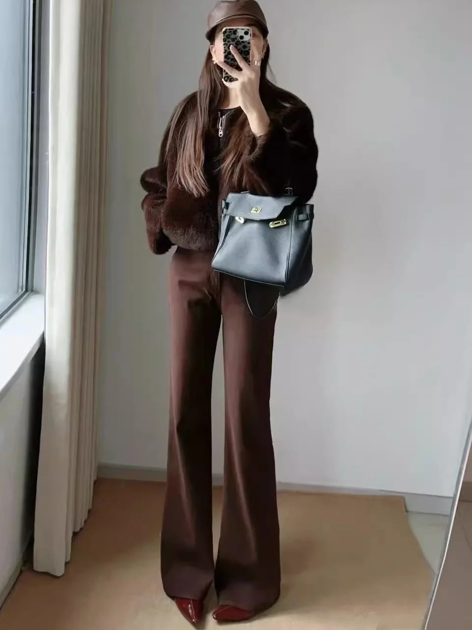 2025 Winter New Women's High-End Synthetic Fur Effect round Ne Pilot Jaet Coat Vintage Sle Loose Fit Long Sve Zipper