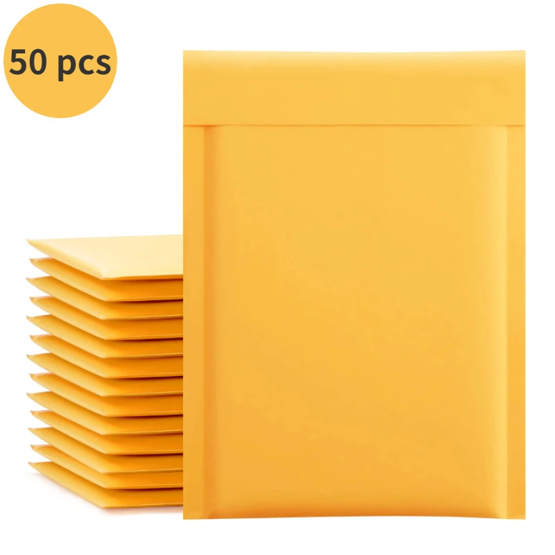 Bolsa de sobre de burbujas de 50 piezas, sobres acolchados con autosellado, color amarillo, para envío de revistas