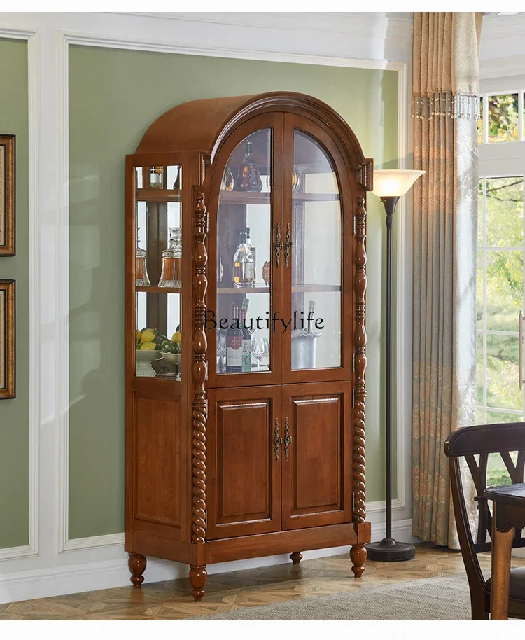 

01 -*American all-solid wood dining side cabinet, living room storage glass display cabinet