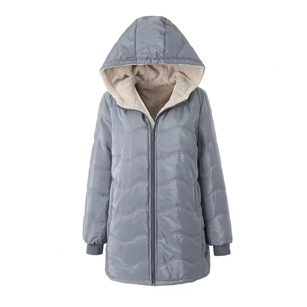 

Thickened Outwear Women Fleece Warm Lined Hooded Casual Oversized Padded Jackets Casual Solid Color Mid Length Lambswool Outwear