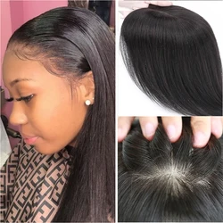 16x18 Breathable Toupee Natural Black Silk Base Human Hair Topper with 4 Clip In Malaysian Virgin Hair  for Women Fine Hairpiece