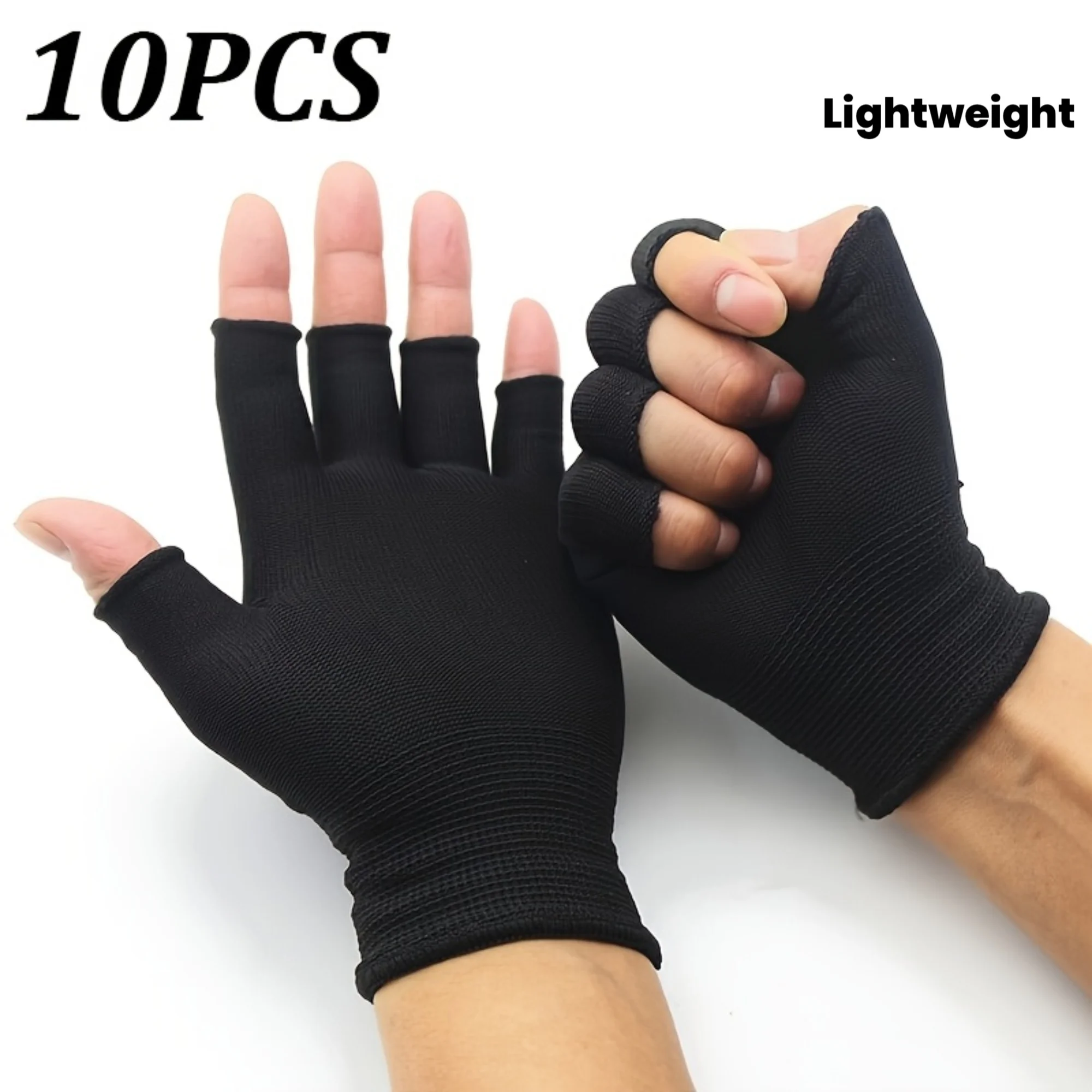 10pcs/5 pair Outdoor Sports Breathable Elastic Fingerless Gloves, Black & Gray, Ideal for All Seasons, Unisex Fingerless Gloves