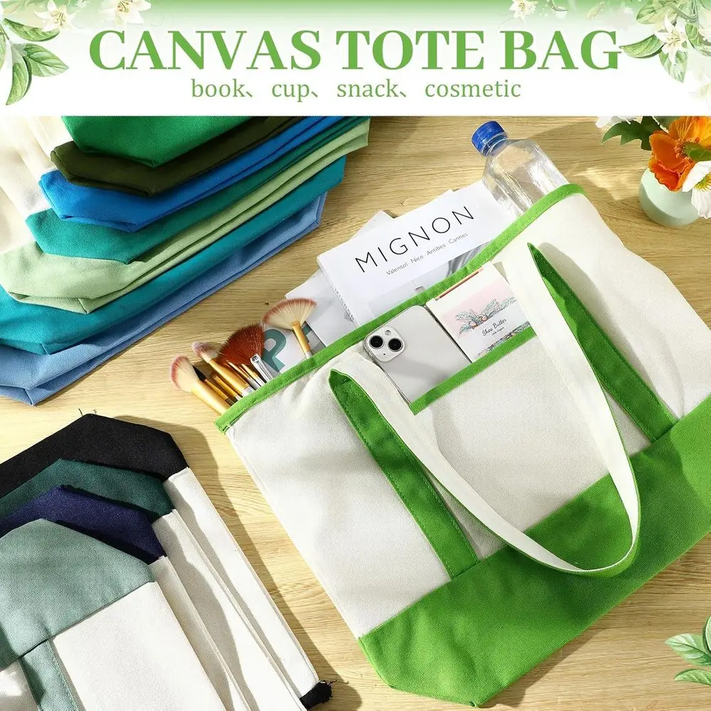 مجموعة حقائب قماشية مكونة من 12 قطعة، حقائب تسوق متينة مع جيوب، مثالية للنساء والمعلمين، هدية مثالية لعيد الميلاد