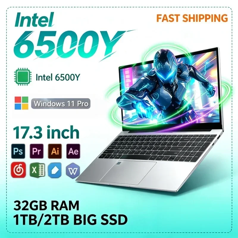 Large Screen Laptop 17.3 Inch Intel 6500Y 16/32GB RAM Stylish Windows11 1/2TB BIG SSD Portable Laptop Office Study