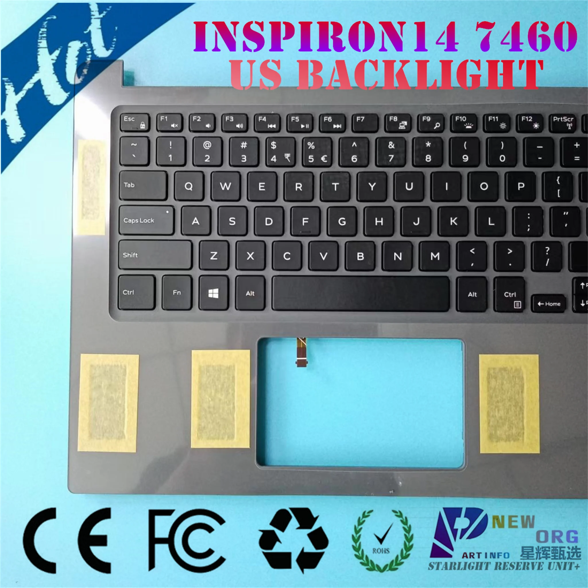 Laptop US IND  backlight keyboard palmrest Assembly For DELL INSPIRON14-7000 7460 7472 series Gray 0K9GT3 BKA40