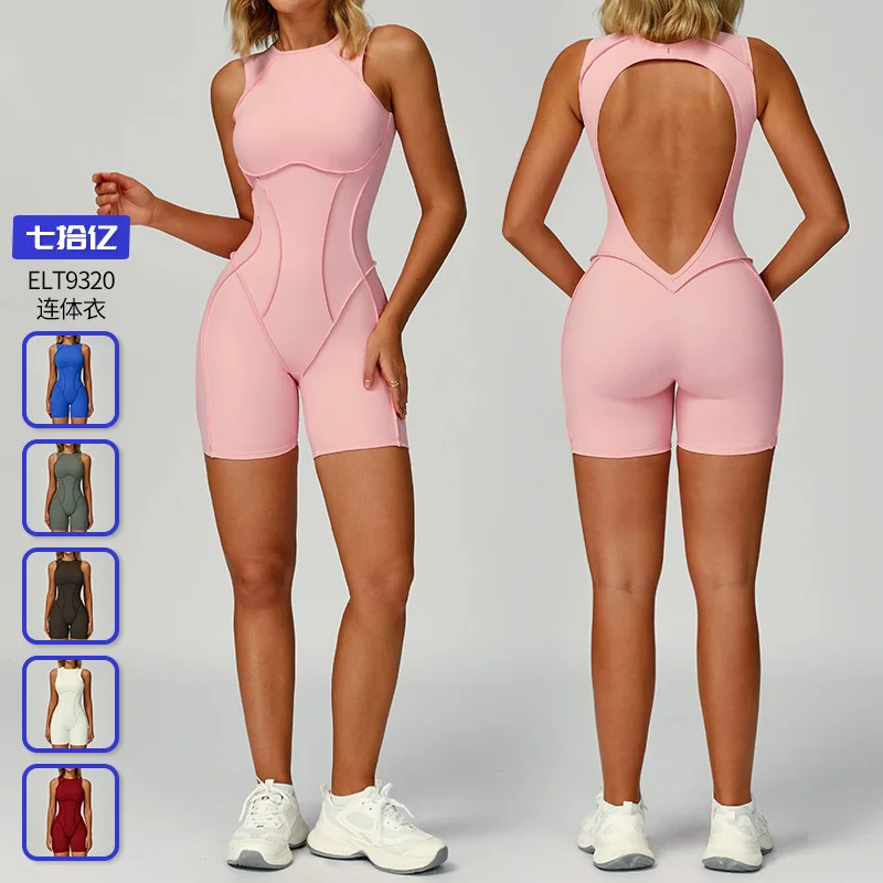 

Brushed one-piece yoga wear with a beautiful back and three-dimensional lines, fashionable one-piece women's running and fitness