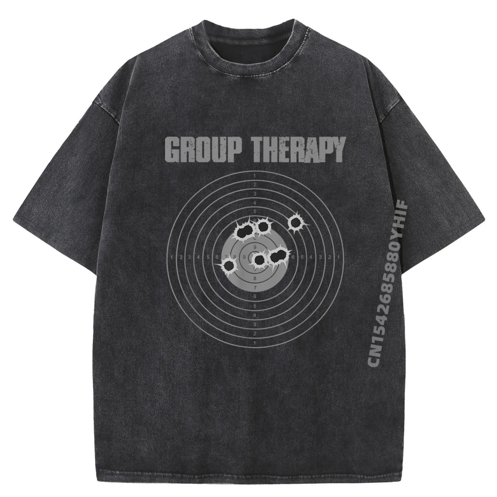

Grouping Therapy Funny Gun Lovers Target Shooting Harajuku Retro Washed Tshirt Leisure Graphic Printed Clothes