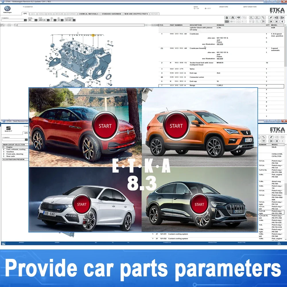 

Car Diagnostic Tools E·TK·A 8.3 Repair Software ETK/A 8.3 for VW for Audi for Seat for Skoda Engine Gearbox Electrics