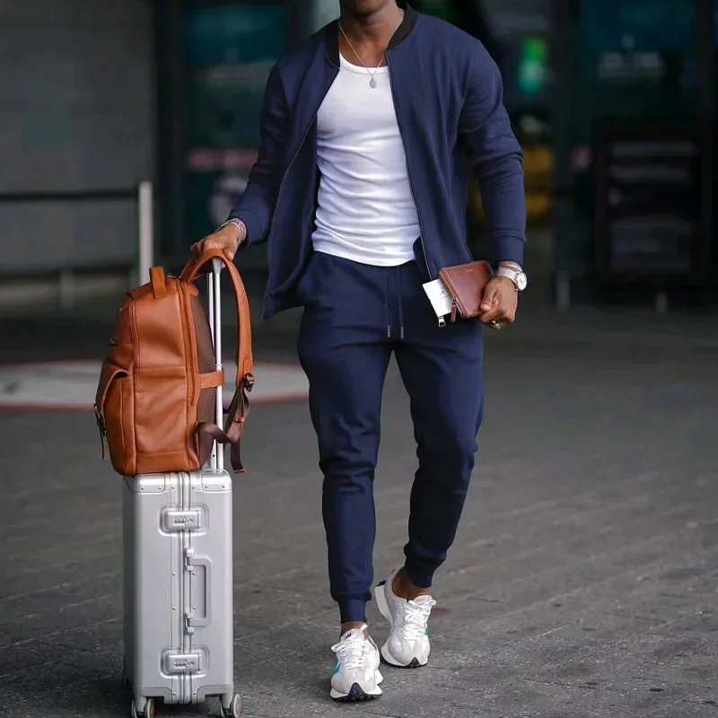 

Pop 2024 Men's Spring And Autumn Outdoors Movement Suit Men Comfort Casual Long Sleeve Trousers Cultivate One's Morality Solid S