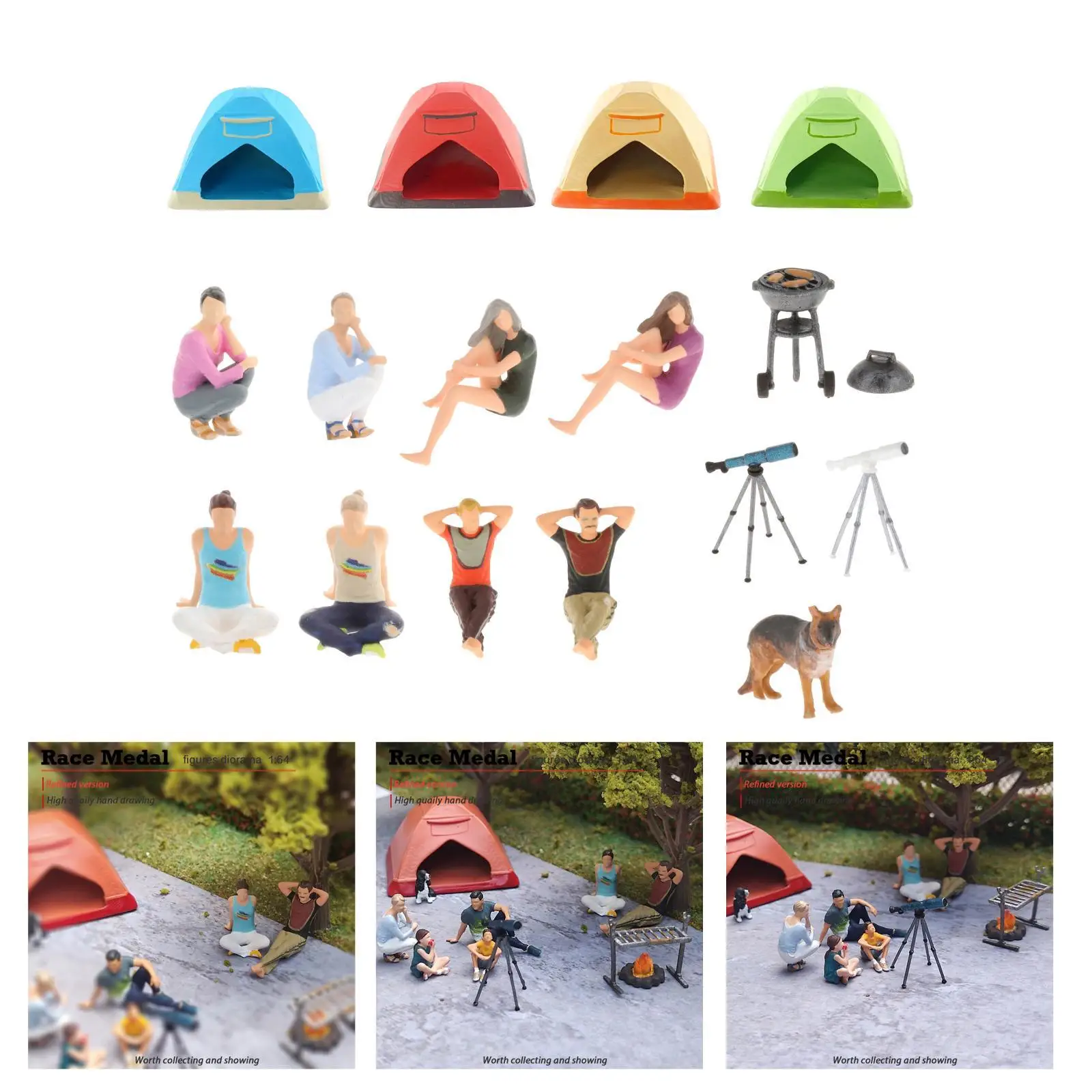 

S Scale People Models for Camping Scenes in Miniature Layouts