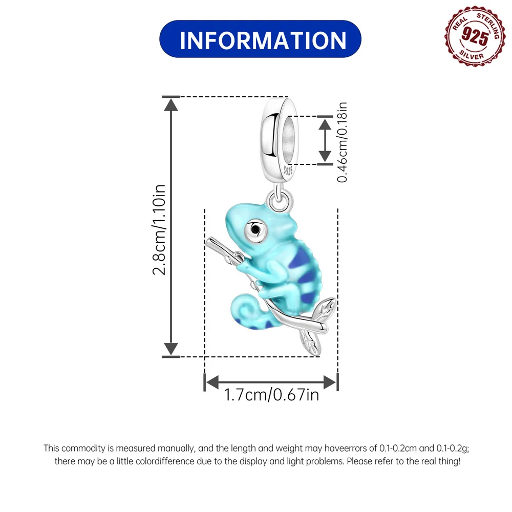 925 Sterling Silver Temperature Color Changing Chameleon Dangle Charm Enamel Lizard Bead Fit Chain Bracelet DIY Jewelry Gift