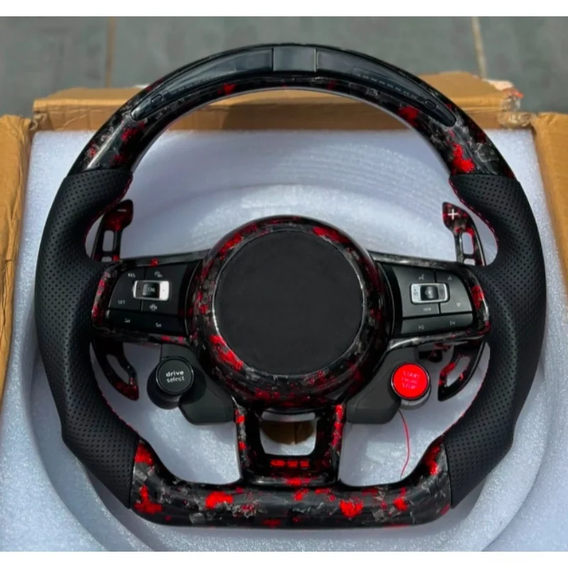Customm Carbon Fiber RLine Sports Steering Wheel Half Leather Multi-color Accessories For VW Golf MK 6 7 7.5 GTI GTD GTE R Polo