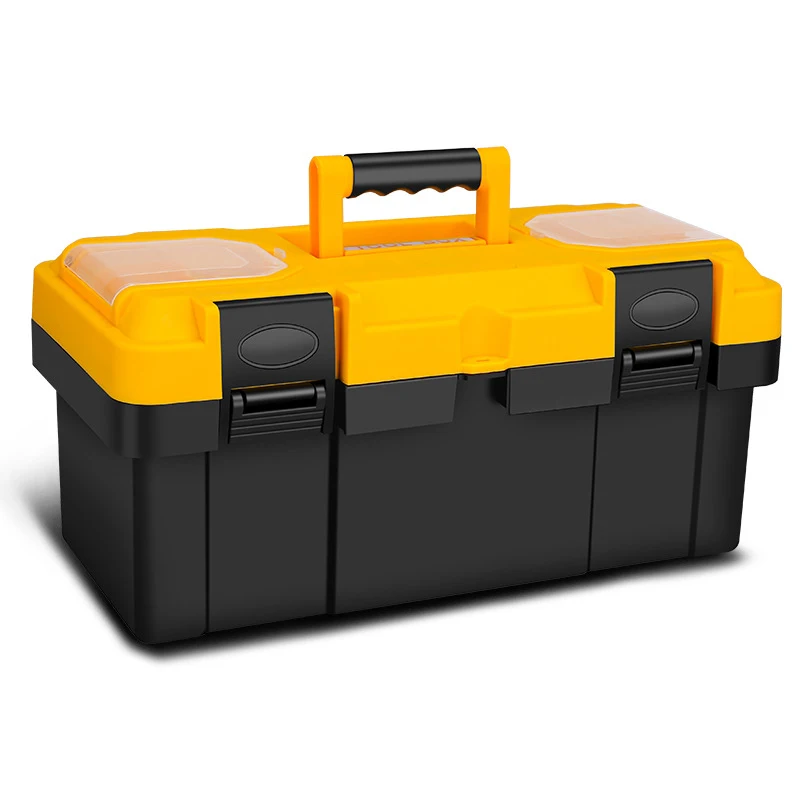 Storage Plastic Tool Box with Removable Tray,Small Tool Box Organizer with Screw Box, Yellow Hardware Organizer for Home