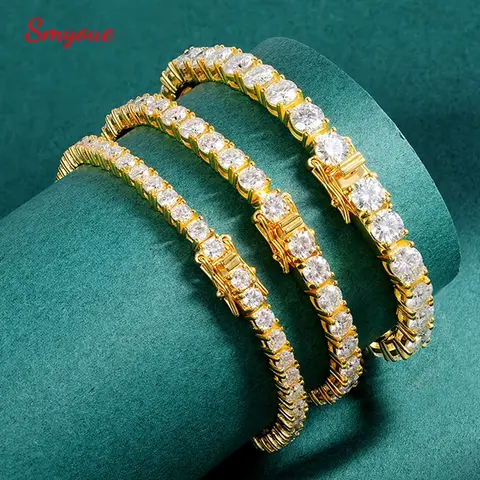 Smyoue 18k 골드 도금 Moissanite 테니스 팔찌 여성용 3/4/5mm 클래식 S925 스털링 실버 인증 팔찌 남성용 GRA