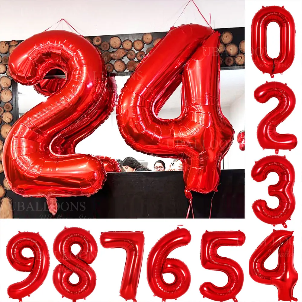 Red Number Birthday Balloons 16Inch 40Inch Large Red Number Foil Balloons for Birthday Anniversary Christmas Party Decor Favor