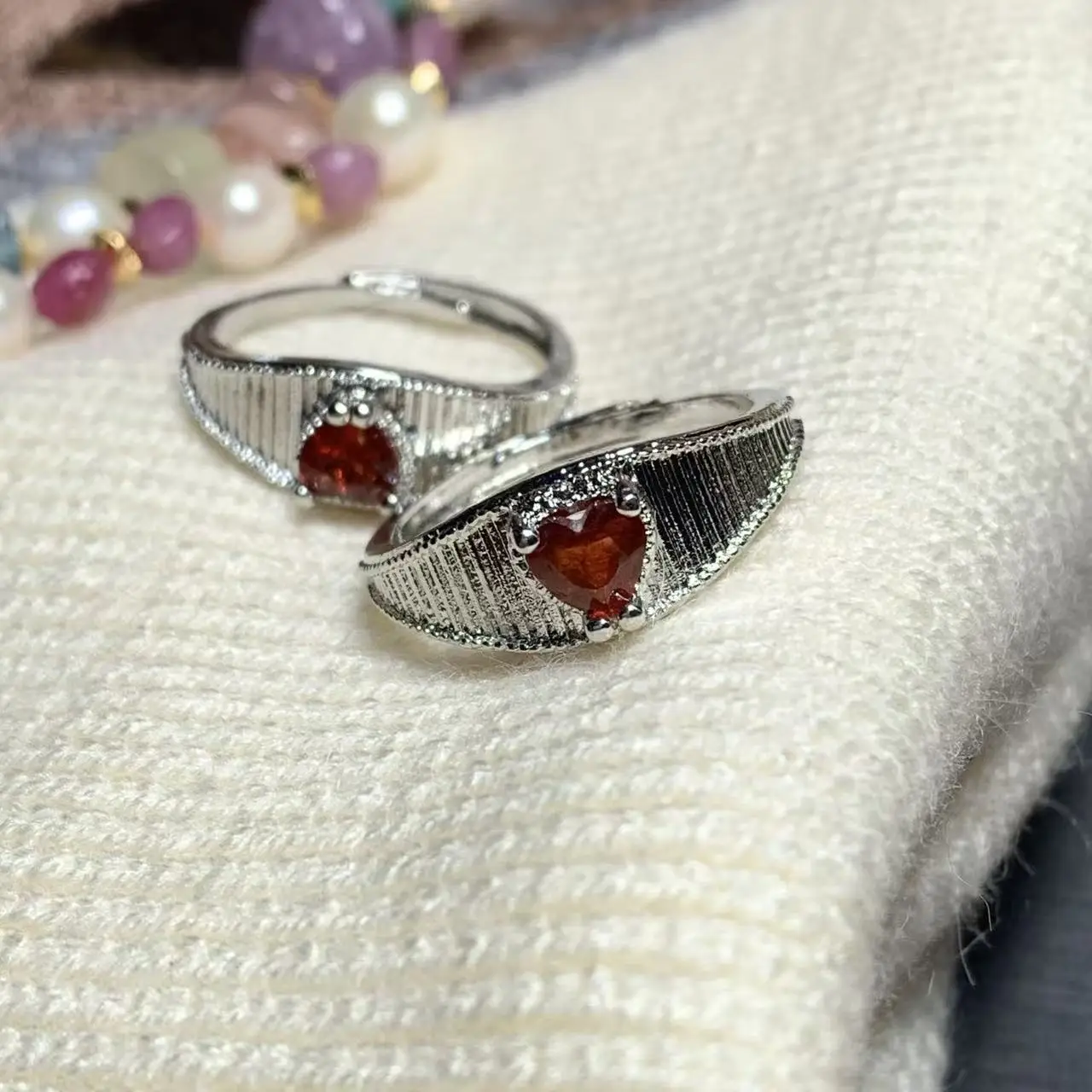 Vintage Natural Garnet Ring Stone Female Handmade Rings Jewelry for Women Gift
