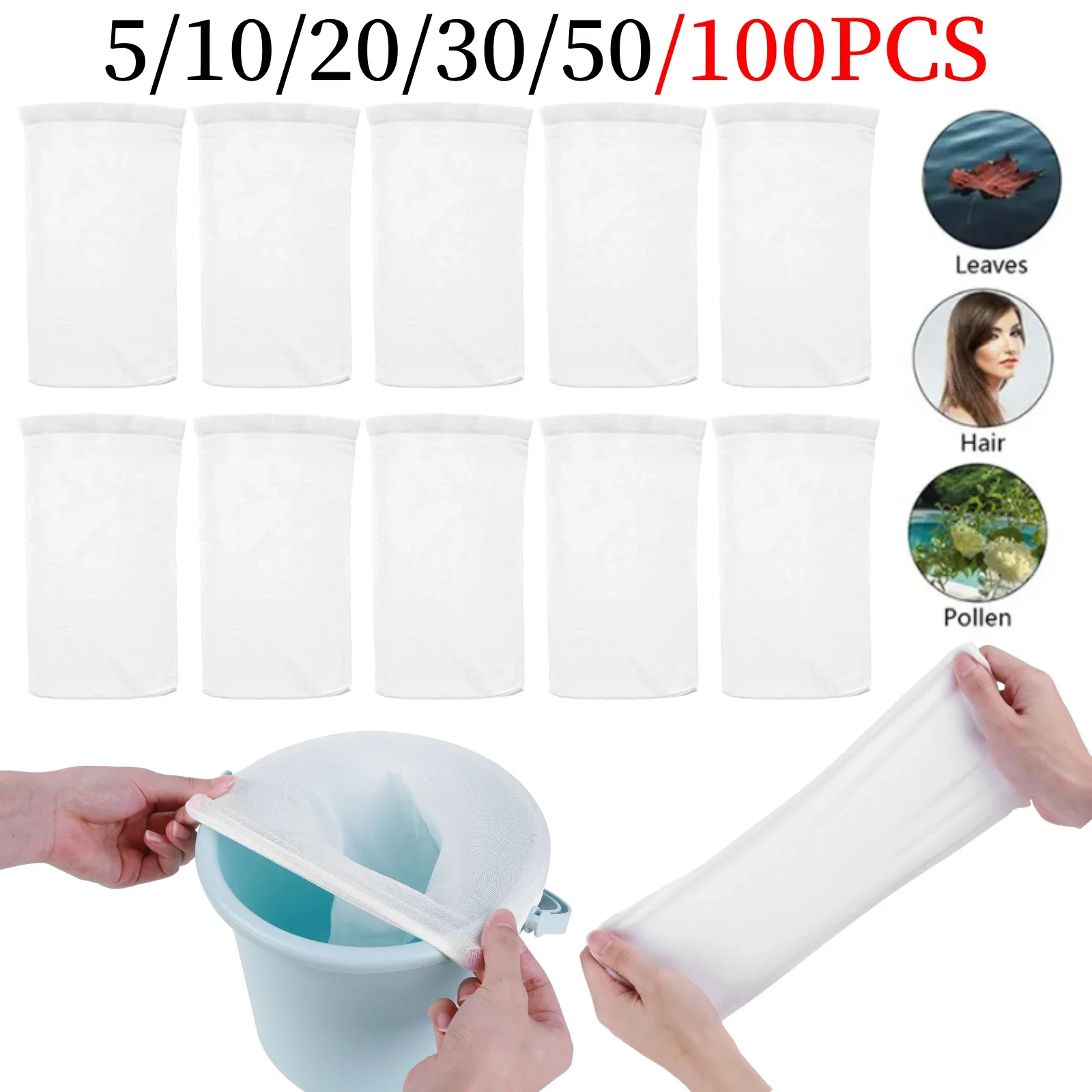 5/10/20/30/50/100pcs Filter Storage Pool Skimmer Socks Nylon Swimming Pool Filter Socks For Baskets Skimmers White Pool Supply