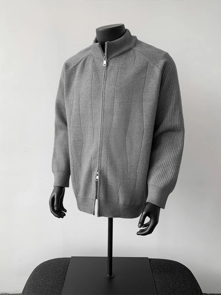 

ay American Sle Zipper Cardigan Sweater Men's Autumn Cleanfit High-End Lazy Sle Knitted Outerwear Stand Collar