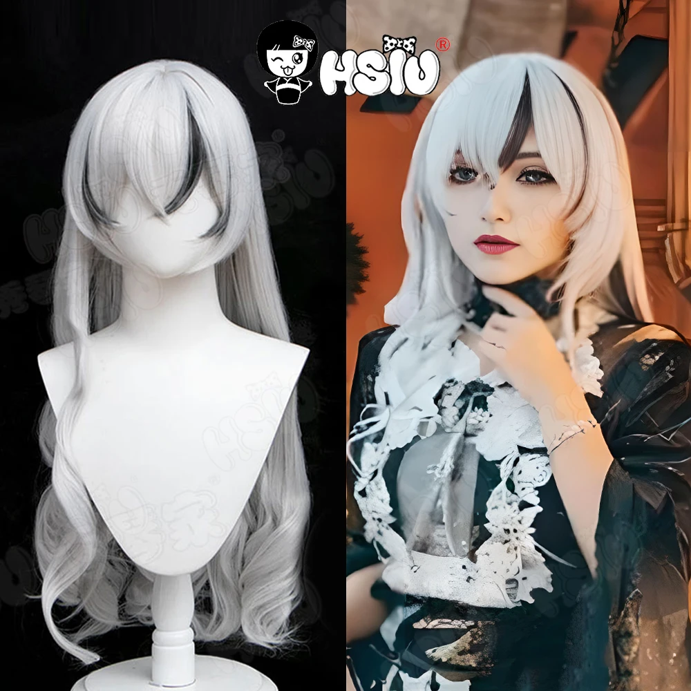 Oak casket Cosplay Wig Game Path to Nowhere Cosplay HSIU 80cmSilver White Mixed Black Long Wig Synthetic Wig Path to Nowhere Wig