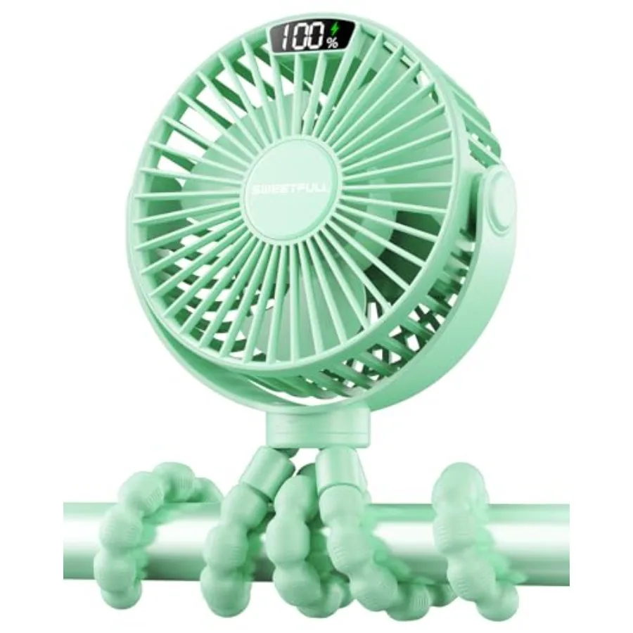 

Portable Stroller Fan with LED Display, 4 Speed Rechargeable Mini Clip On Fan, 360° Rotate Flexible Tripod Better Cooling Small