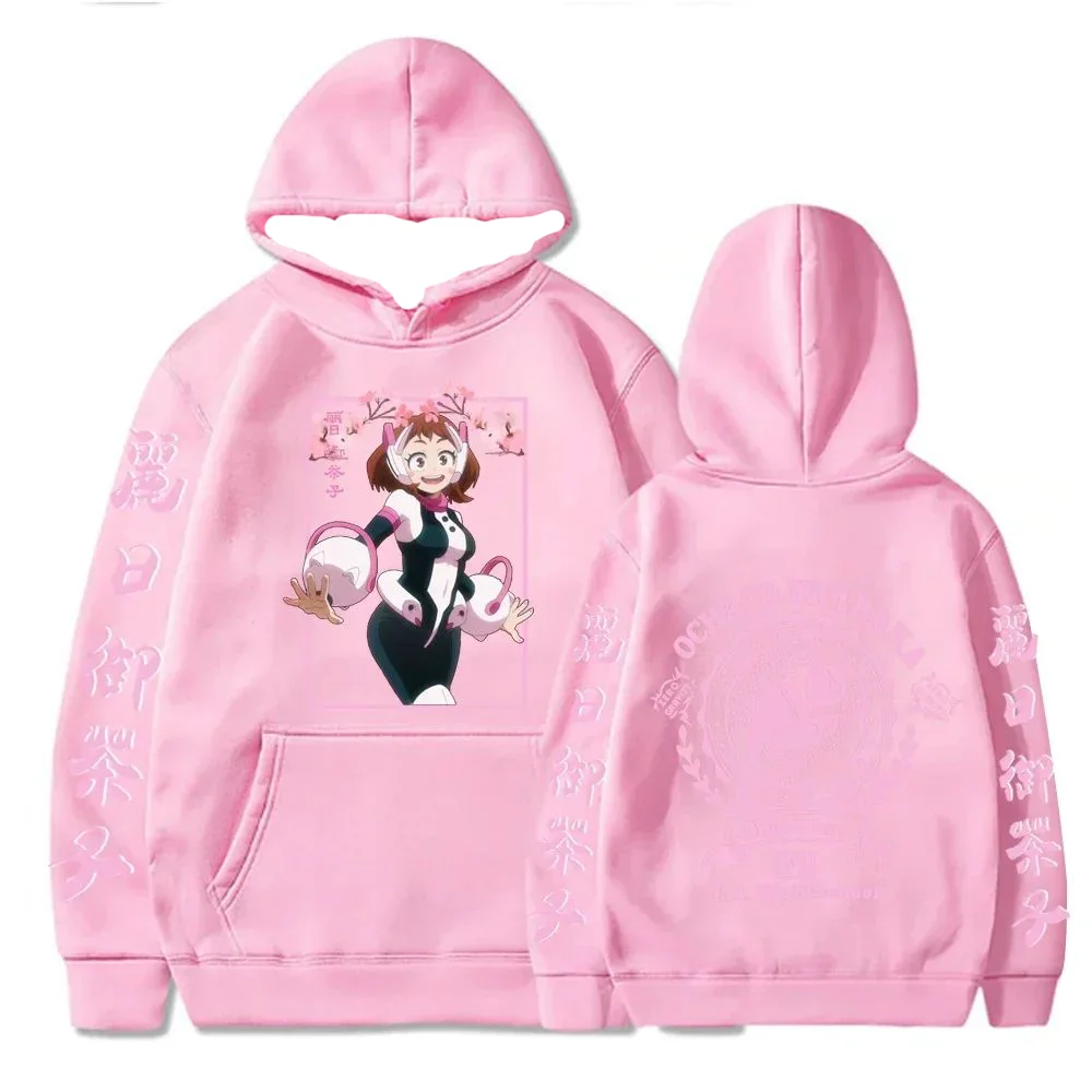 انمي ياباني OCHACO URARAKA بطلي الأكاديمية هوديس للجنسين المتضخم الشارع الشهير Harajuku الوردي UA المدرسة الثانوية طباعة البلوز