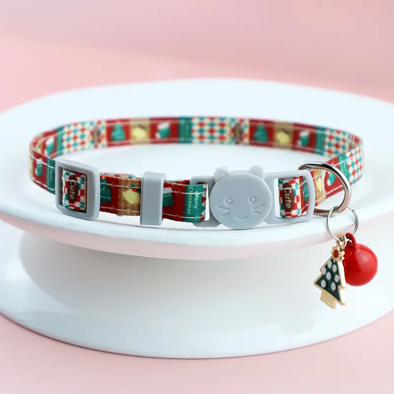 Personalized Pet Collar Christmas Elements Ornaments Cat Collar Adjustable Buckle With Bells Bow Tie Puppy Collars Pet Supplies