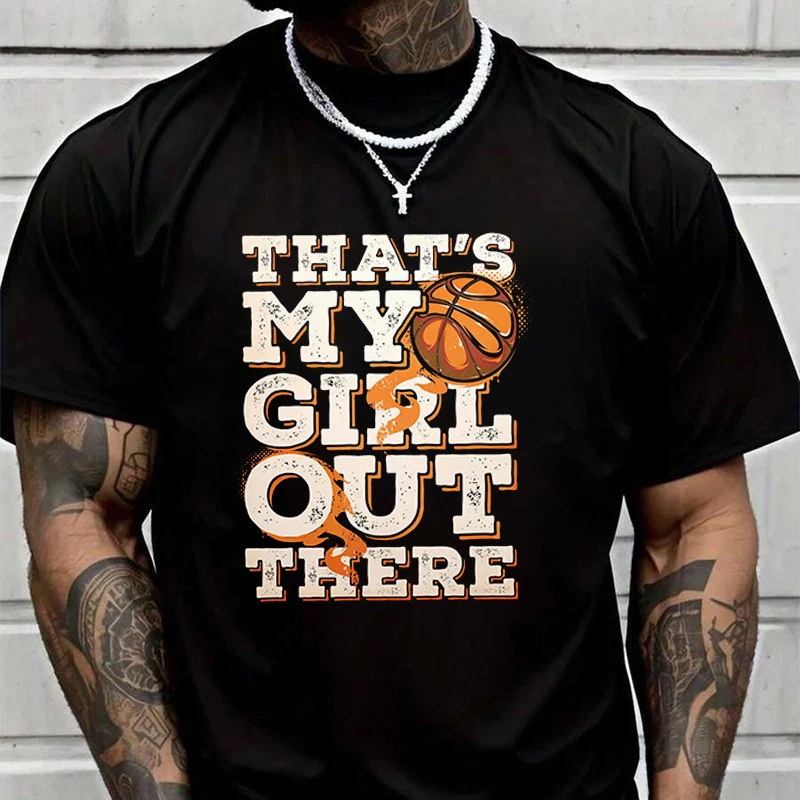 

Men's Women Summer That's My Girl Out There T-shirt Loose Short Sleeved Casual Basic TShirt Round Neck Solid Color Unisex Tops