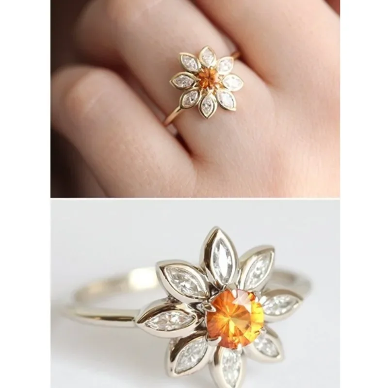 Delysia King Casual Women Sun Flower Ring Zircon Inlay Daisy High-grade Grace Temperament Accessories