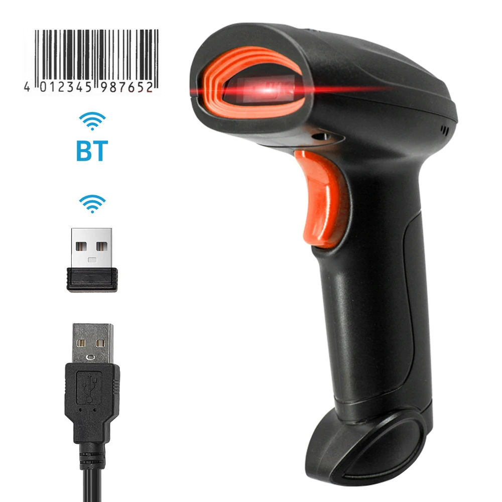 Wireless 1D Barcode Scanner 2.4G BT USB Wired Scanner CCD Scanning Head for Paper Screen Codes for Retail Logistics Warehouse