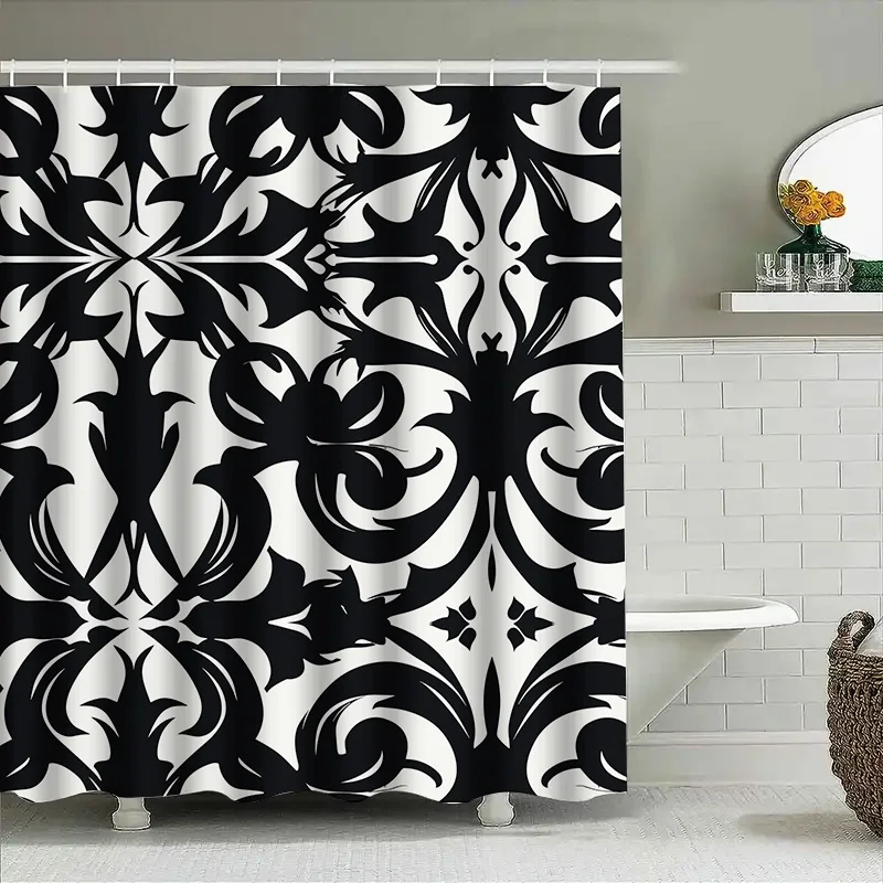 

Современная черно-белая дамасская занавеска для душа, водонепроницаемая занавеска для ванной комнаты, декоративная полиэстеровая занавеска для душа с принтом