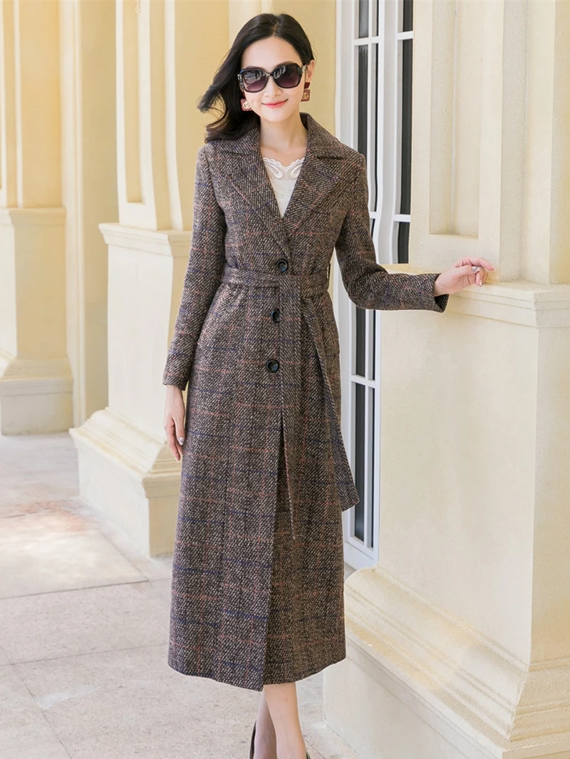 

Women Woolen Trench Coat Spring Autumn Loose Long Wool Coat Jacket Female Thicken Belt Woolen Dress Overcoat Cardigan Outerwear