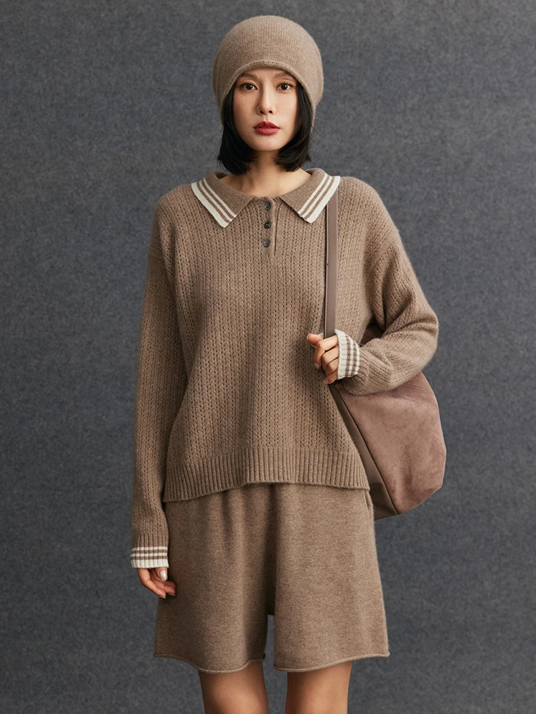 TLOML 新しい女性の 100% カシミヤセーターポロカラープルオーバーカラーブロックカシミヤニットウェア秋冬ソフト暖かいカジュアルトップス