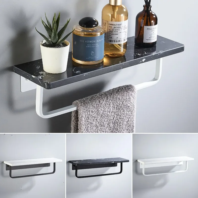 black-white-marble-bathroom-shelf-wall-mounted-bathroom-storage-rack-aluminum-shower-stand-with-rod-bathroom-accessory