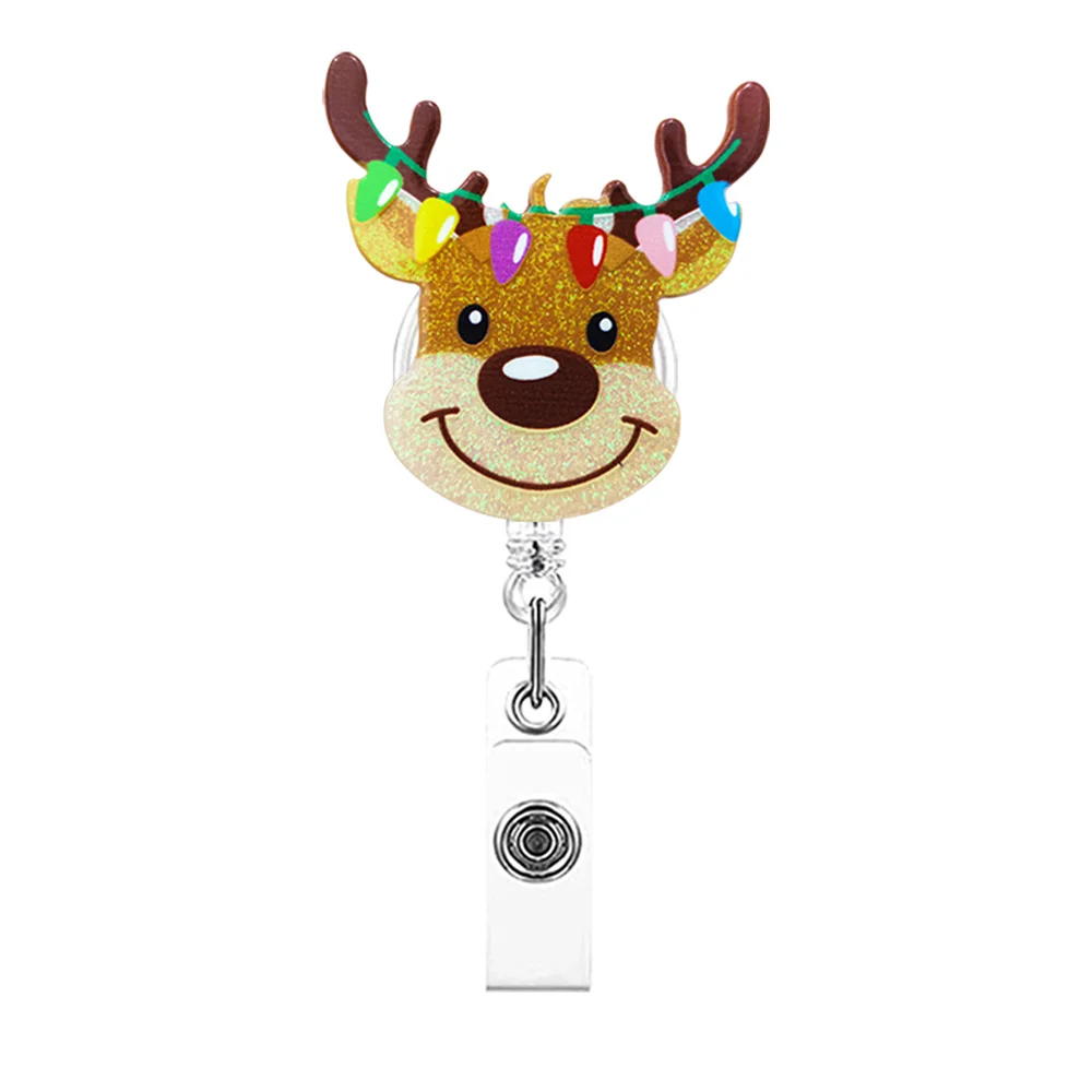 Soporte de Clip de carrete de insignia de enfermera con purpurina acrílica de Navidad, hebilla telescópica retráctil, soporte para tarjeta de identificación, regalo de decoración para profesores de Navidad