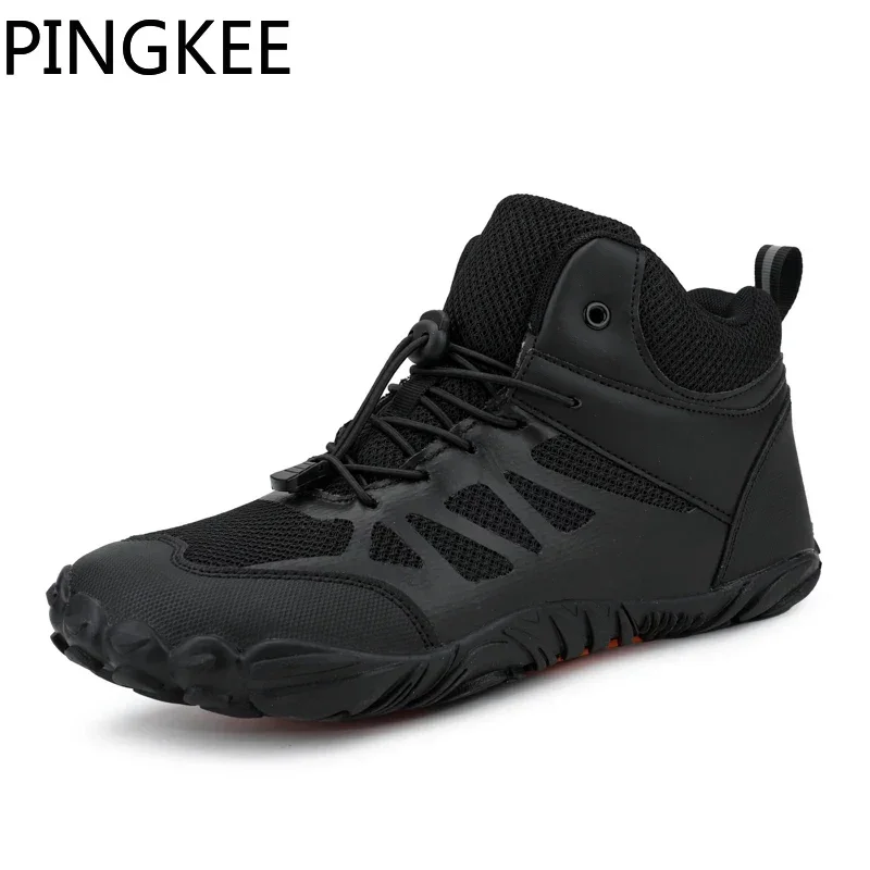 PINGKEE Grip Mesh Upper Barefoot Mens Winter Casual Boots For Men Sneakers Hiking Outdoor Trekking Casual Ankle Male Mens Shoes