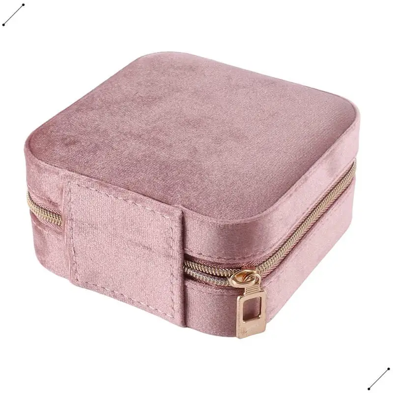 Caja de joyería de viaje de terciopelo de felpa, organizador de joyería de viaje, joyero pequeño para mujer, estuche para pendientes