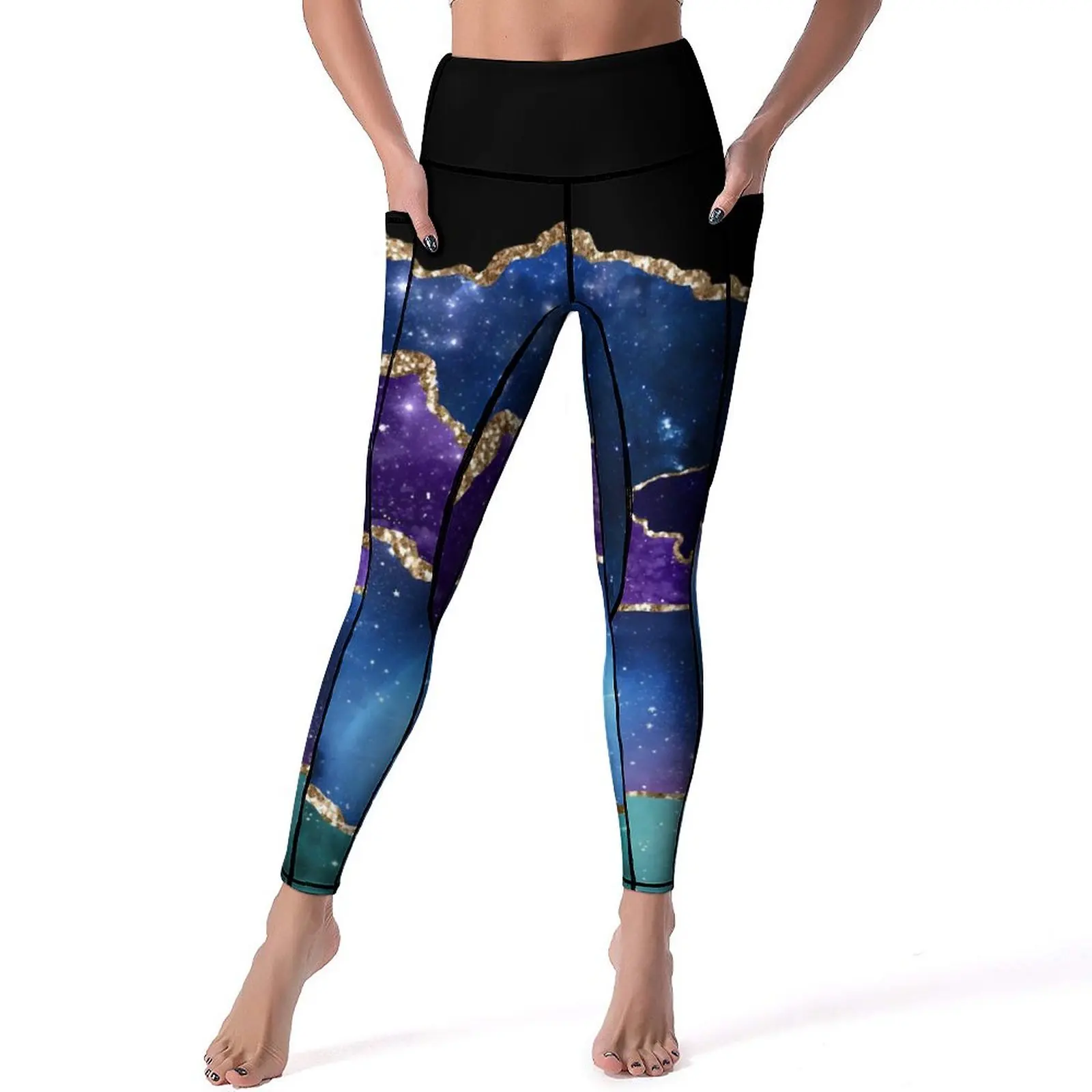 Faux Marble Print Yoga Pants Sexy Sparkly Shining Design Leggings Push Up Fitness Gym Leggins Novelty Stretchy Sports Tights