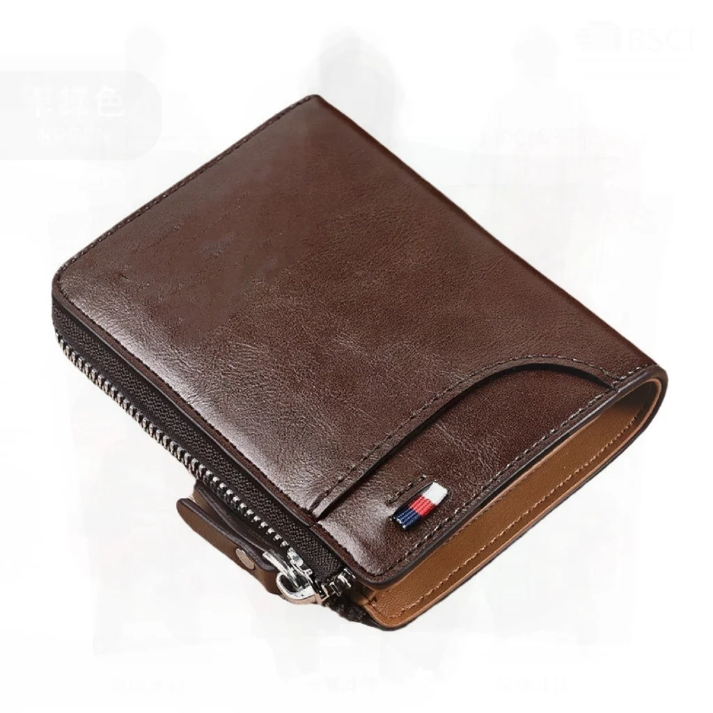 Men's PU Short Wallet Anti-Theft Brush Cowhide Multi-Functional Driver's License Card Holder Urban Minimalist Solid Color