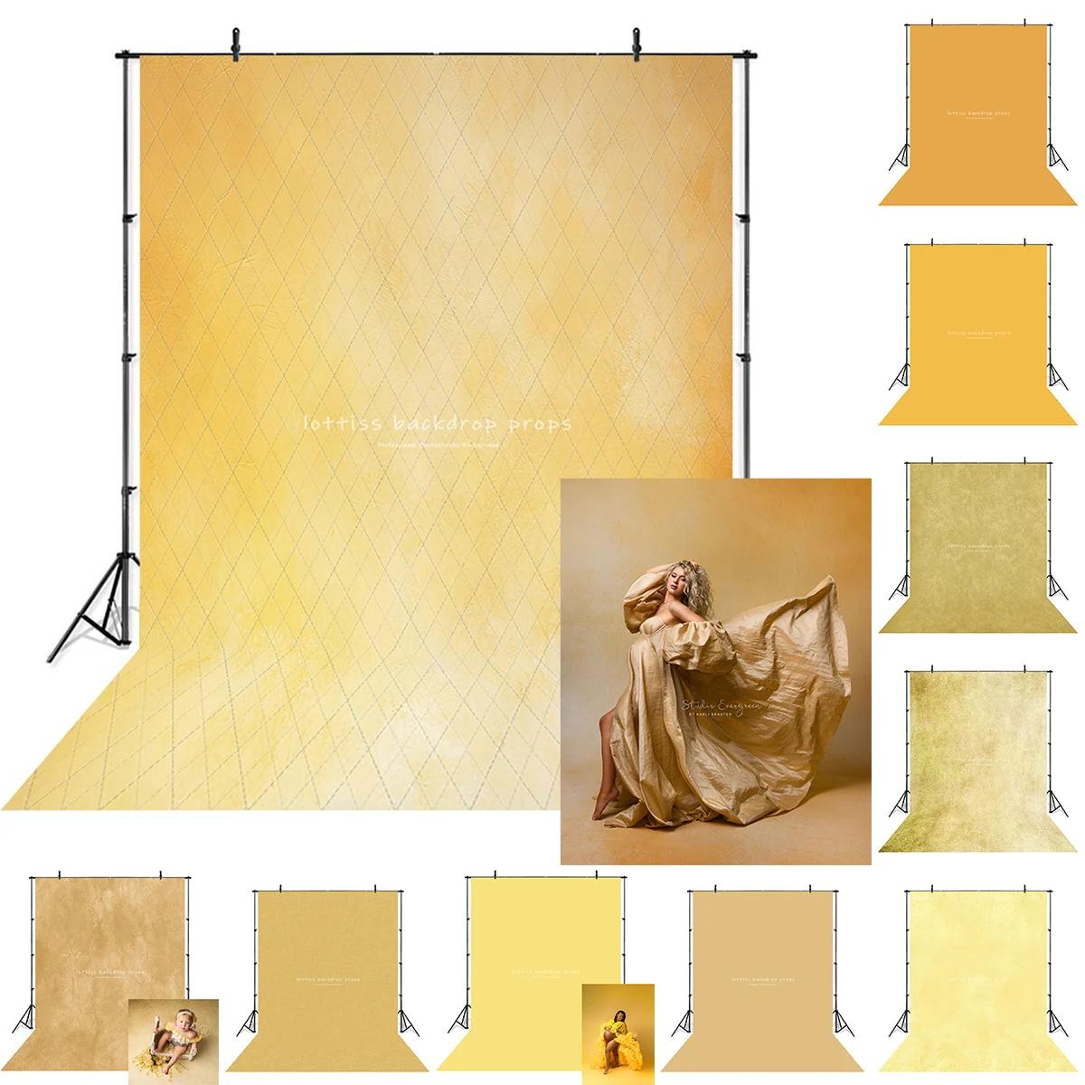 Yellow Solid Textured Backdrops Adult Baby Photography Studio Props Child Woman Photocall Decors Light Gold Backgrounds