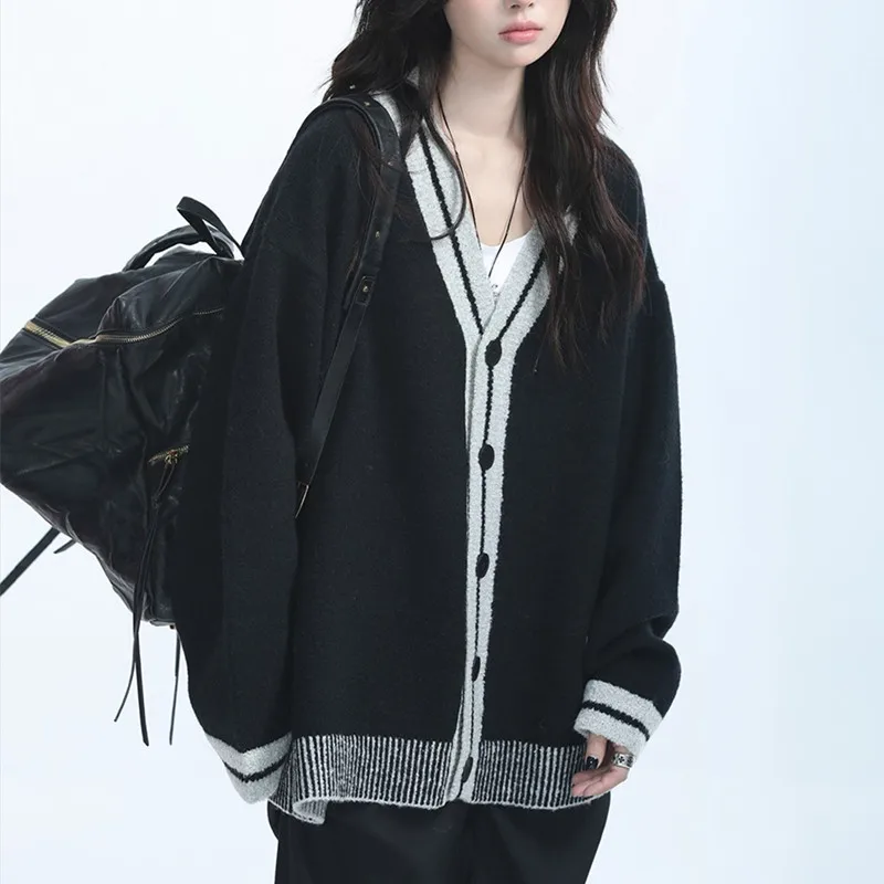 

American Retro College Style Apricot Knitted Cardigan Sweater for Men Women, New Autumn and Winter Design, Casual Loose Coat
