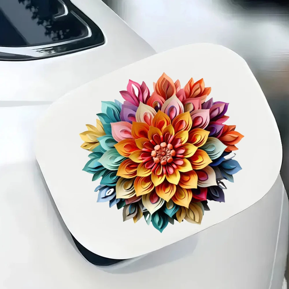 15x15cm Vibrant Mandala Flower Waterproof Car Decorative Decal, Suitable for Cars, Laptops, Bumpers, Glass Window Sticker