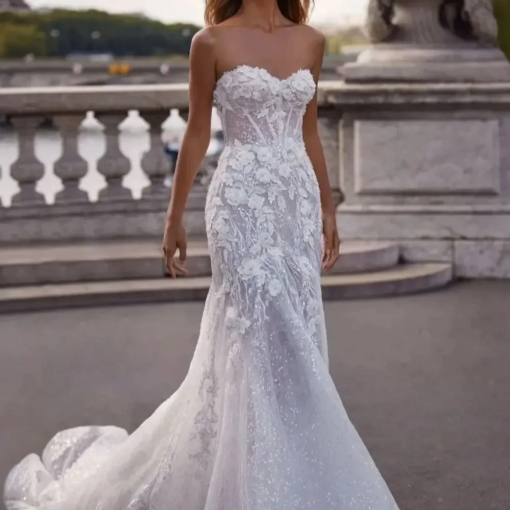 

Customized Charming Elegance Wedding Dresses Mermaid For Bride Sweetheart Neckline With Lace Sleeveless Vestidos De Novias Boda