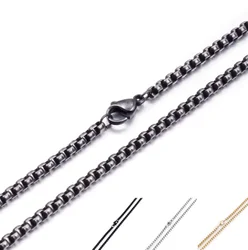 3mm Titanium Link Square Pearl Chains Black/Gold Color Vintage Stainless Steel Long Choker Necklace For Men Fashion Jewelry