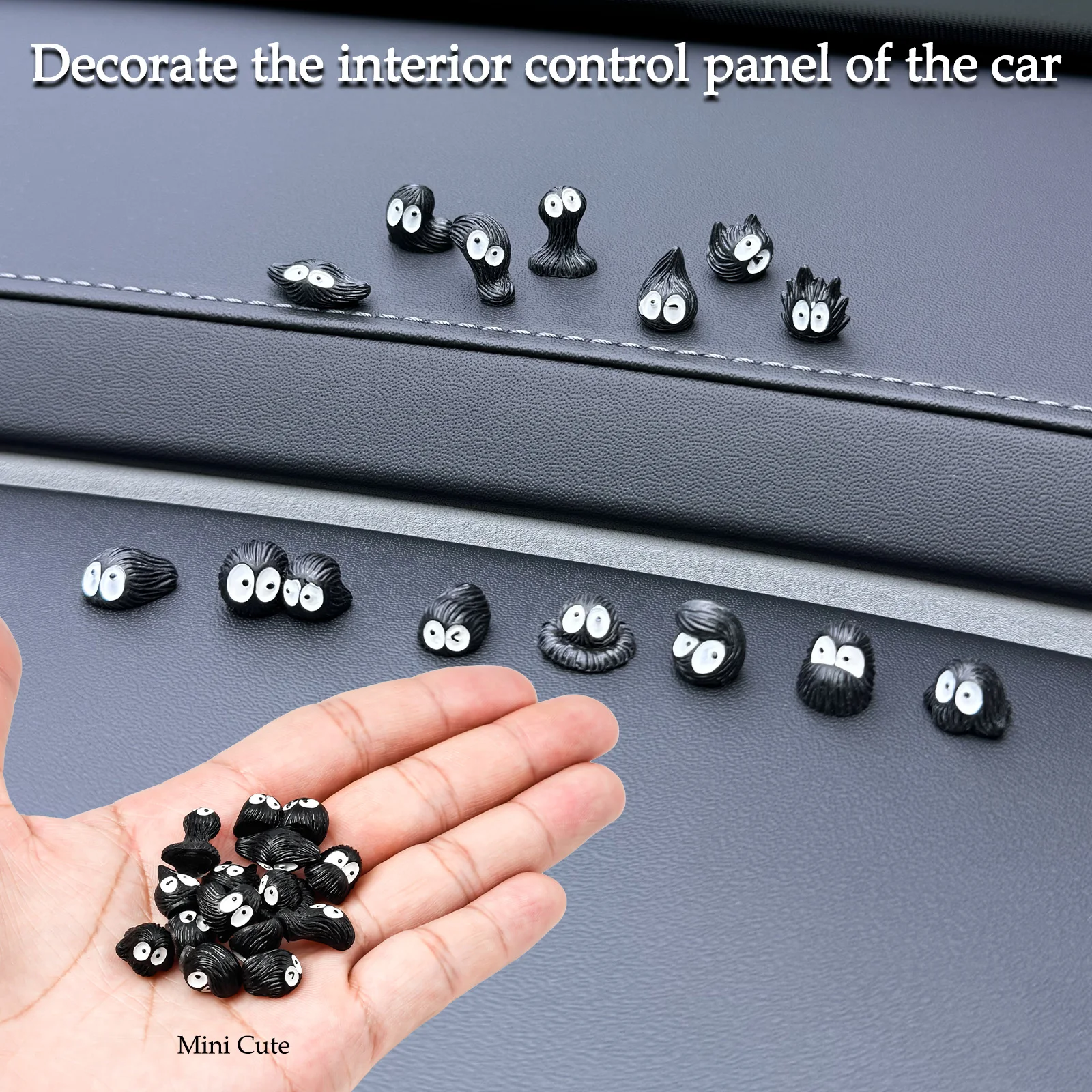 14pcs Cute Little Coal Ball Black Elf Car Interior Decoration Funny Auto Center Console Rearview Mirror Ornaments For Car Access - Image 2
