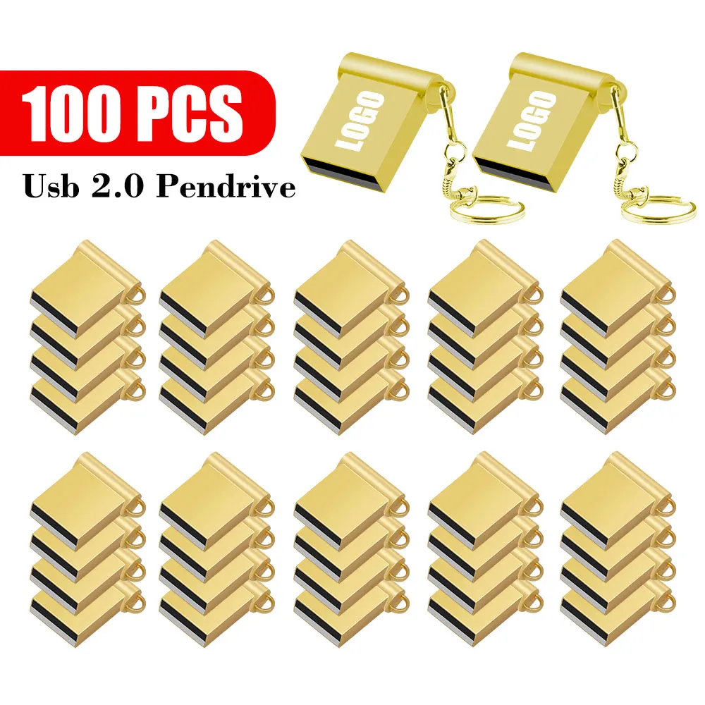 Mini Metal USB Flash Drive, Pen Drive, Flash Memory Stick, Presente Criativo, 4GB, 8GB, 16GB, 32GB, 64GB, 100pcs por lote