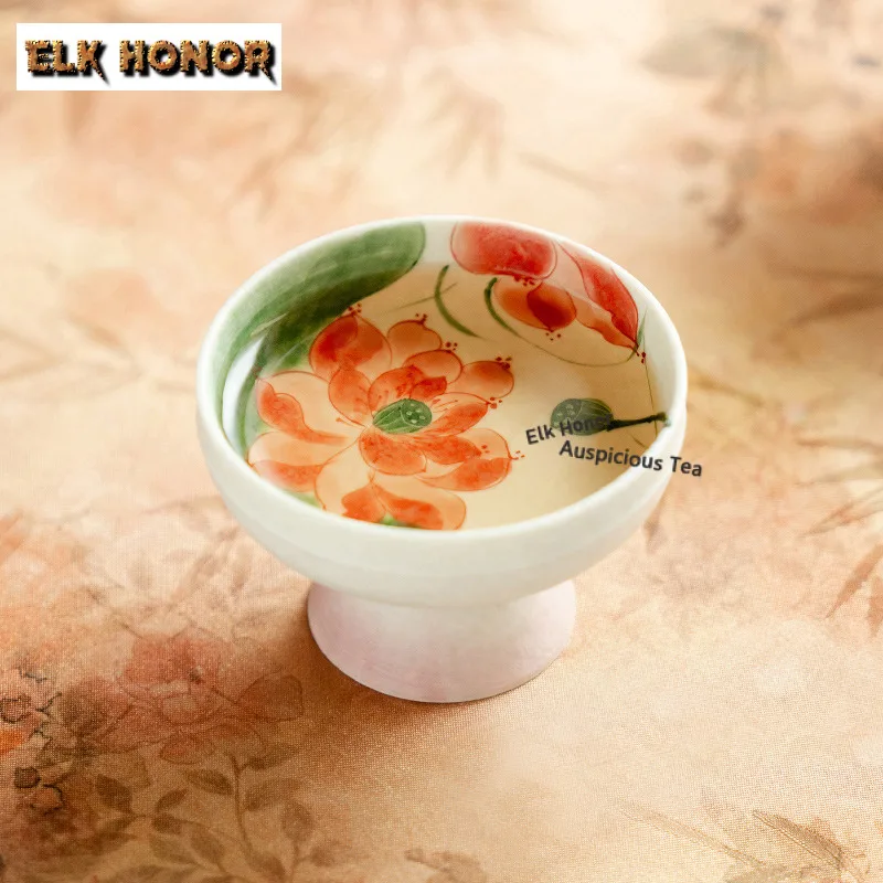 

55 мл ручная роспись лотоса, чайная чашка на высоких ножках, чайная чаша ручной работы, набор чашек, чашка для дегустации чая, чашки для запаха Jianzhan Master, чайная посуда