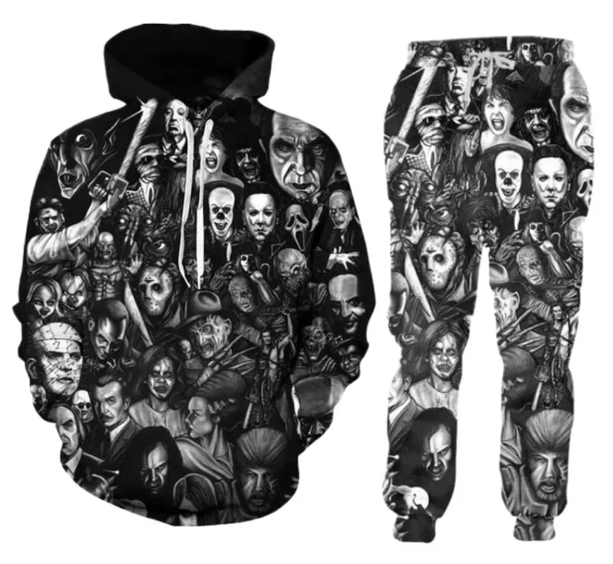 

New Men/Womens Outfits Halloween Clown Party 3D Print Fashion Couple Tracksuits Crewneck hoodie Sweatshirt and Pants + Hoodies